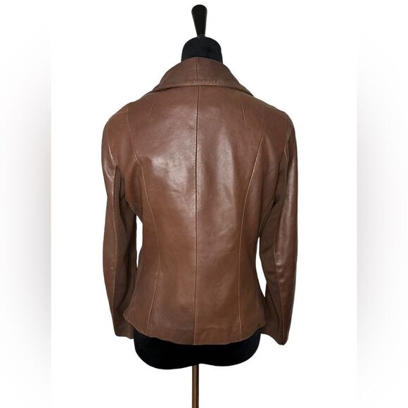 Tahari Lamb Leather Brown Moto Jacket sz M - Picture 4 of 15